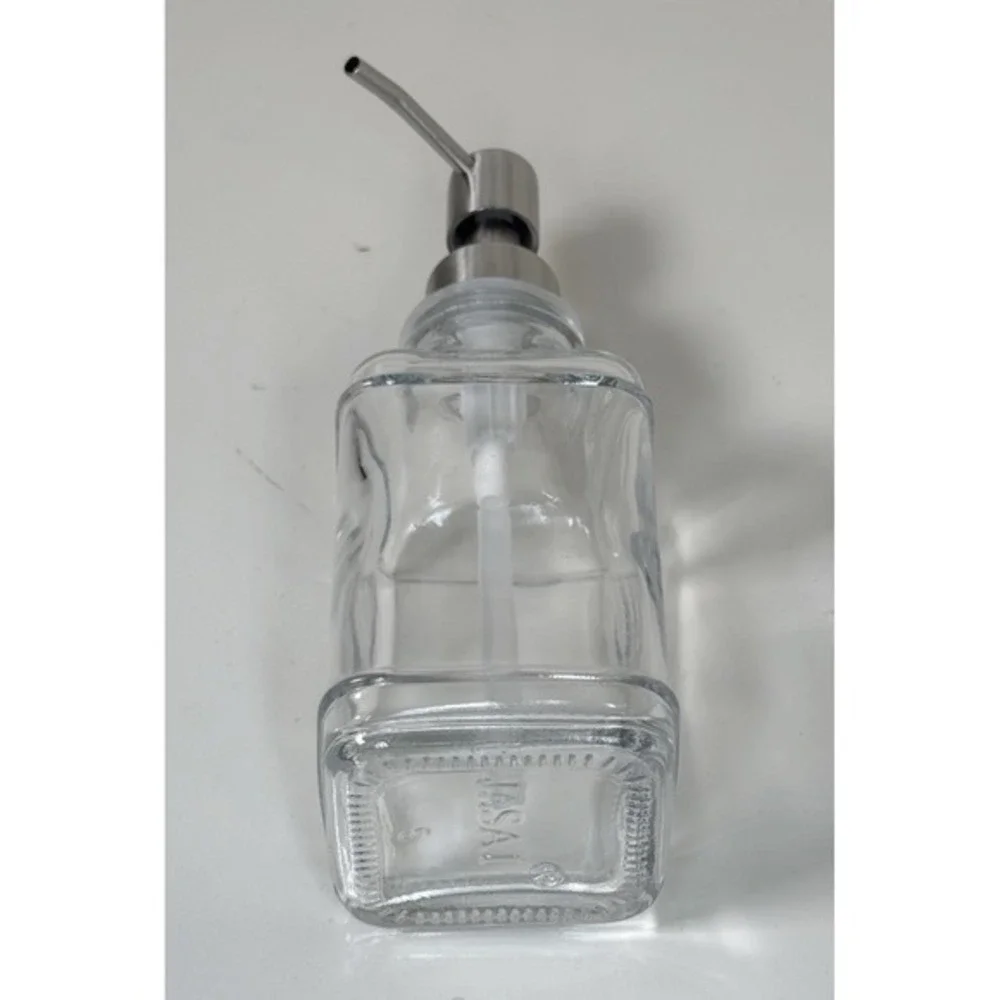 JASAI Antique Square‎ Glass Soap Dispenser 12oz Clear Stainless Steel Pump 81-10